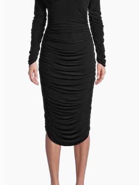 Norma Kamali Tara Long-Sleeve Dress Black Ruched Bodycon Midi Dress